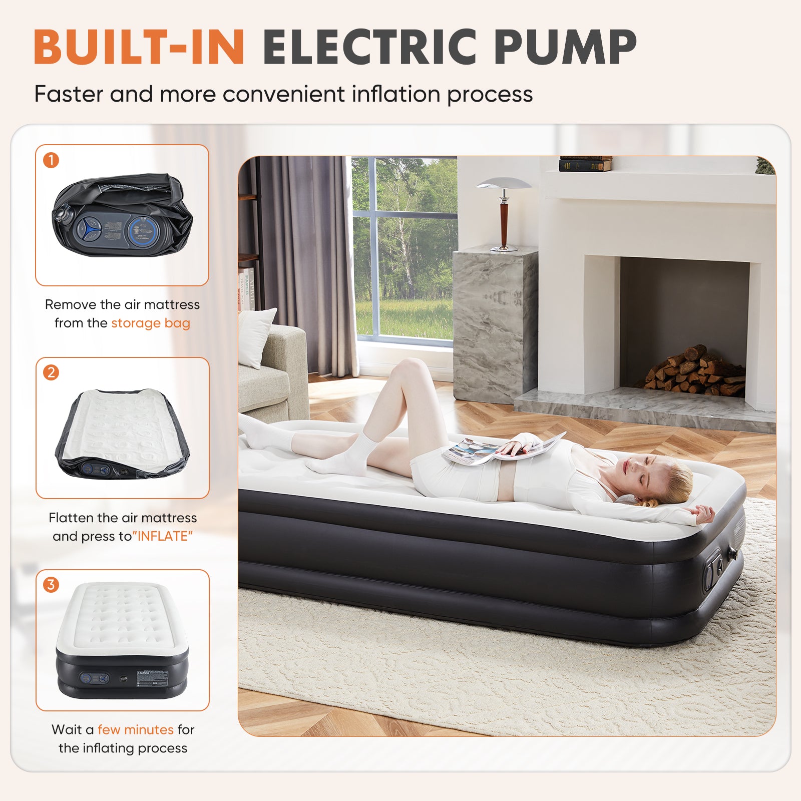 Inflatable Air Mattress with Built-In Pump - Double Height