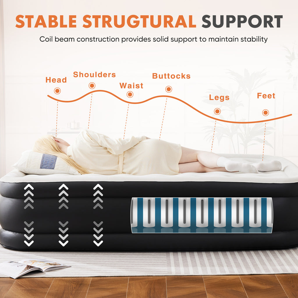 Inflatable Air Mattress with Built-In Pump - Double Height