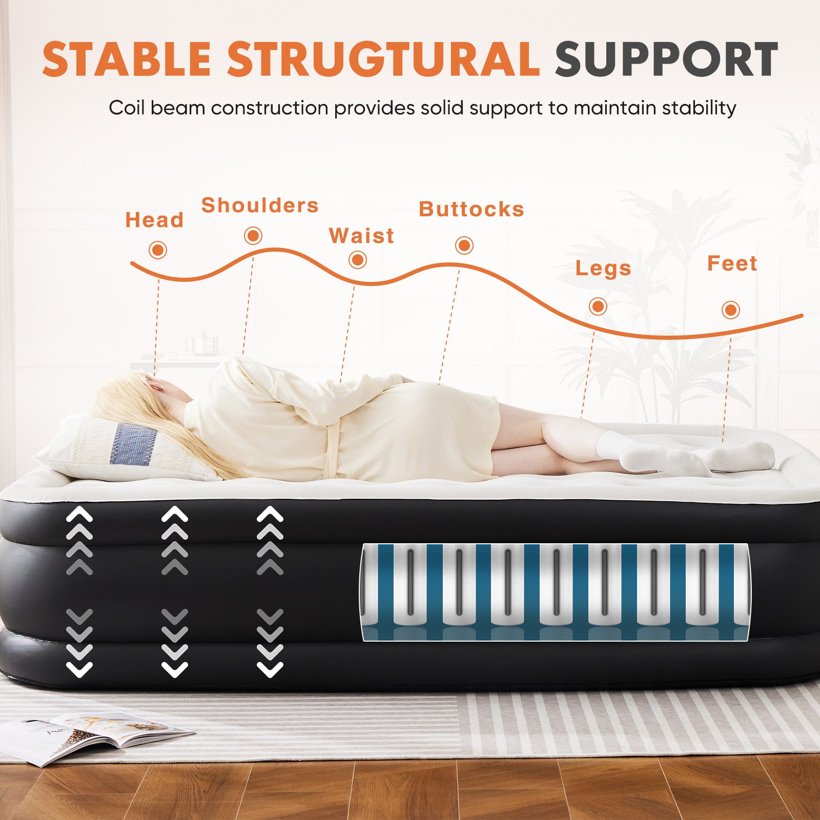 Inflatable Air Mattress with Built-In Pump - Double Height