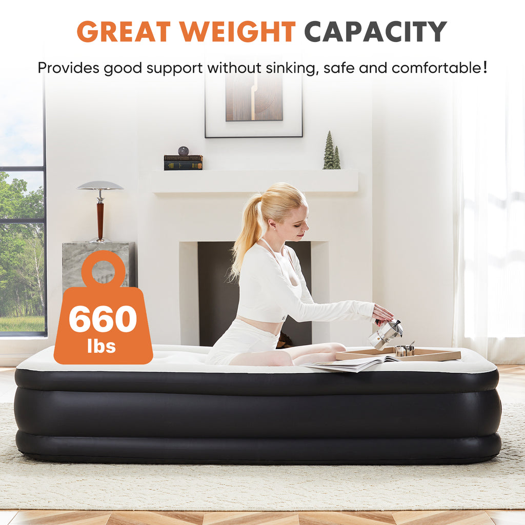 Inflatable Air Mattress with Built-In Pump - Double Height