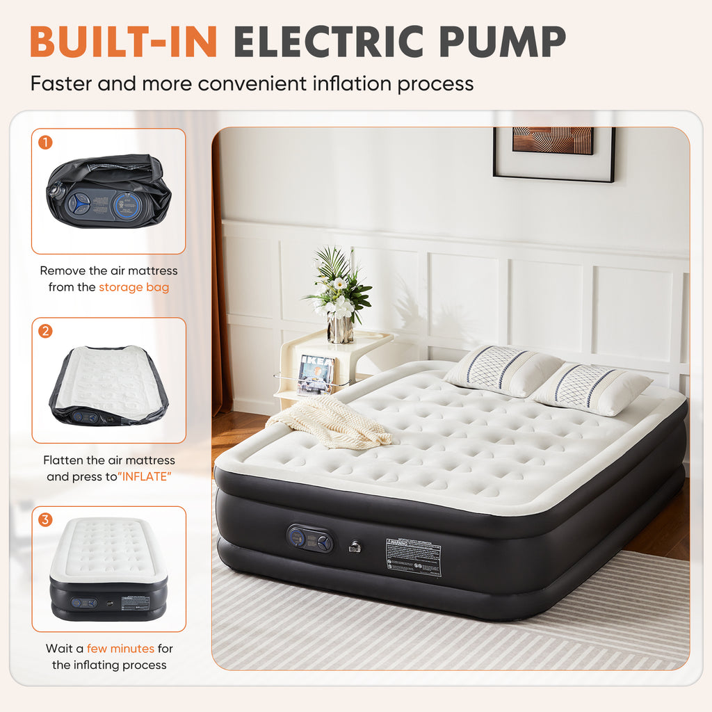 Inflatable Air Mattress with Built-In Pump - Double Height
