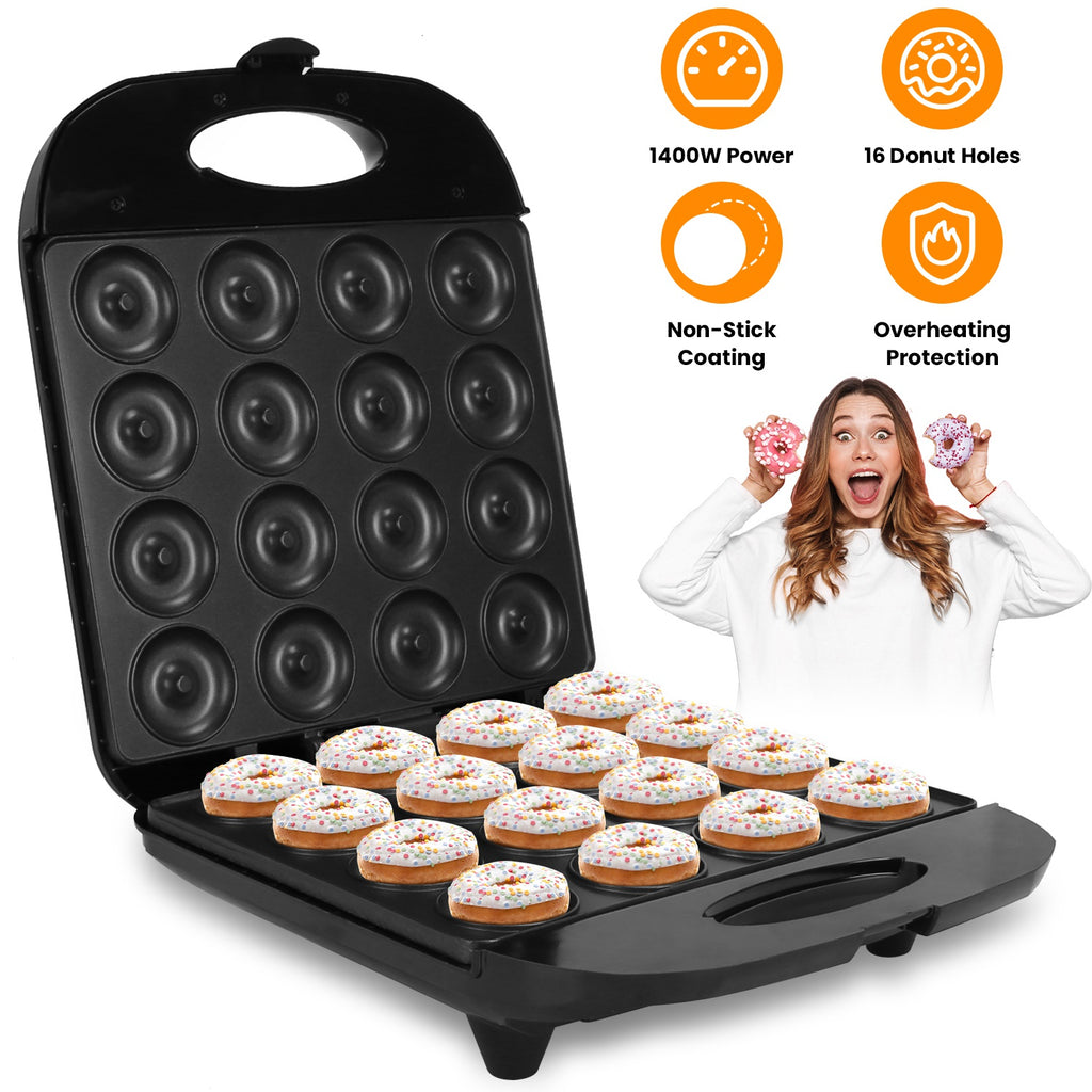 Mini Donut Maker - 16-Hole, 1400W Double-Side Heating