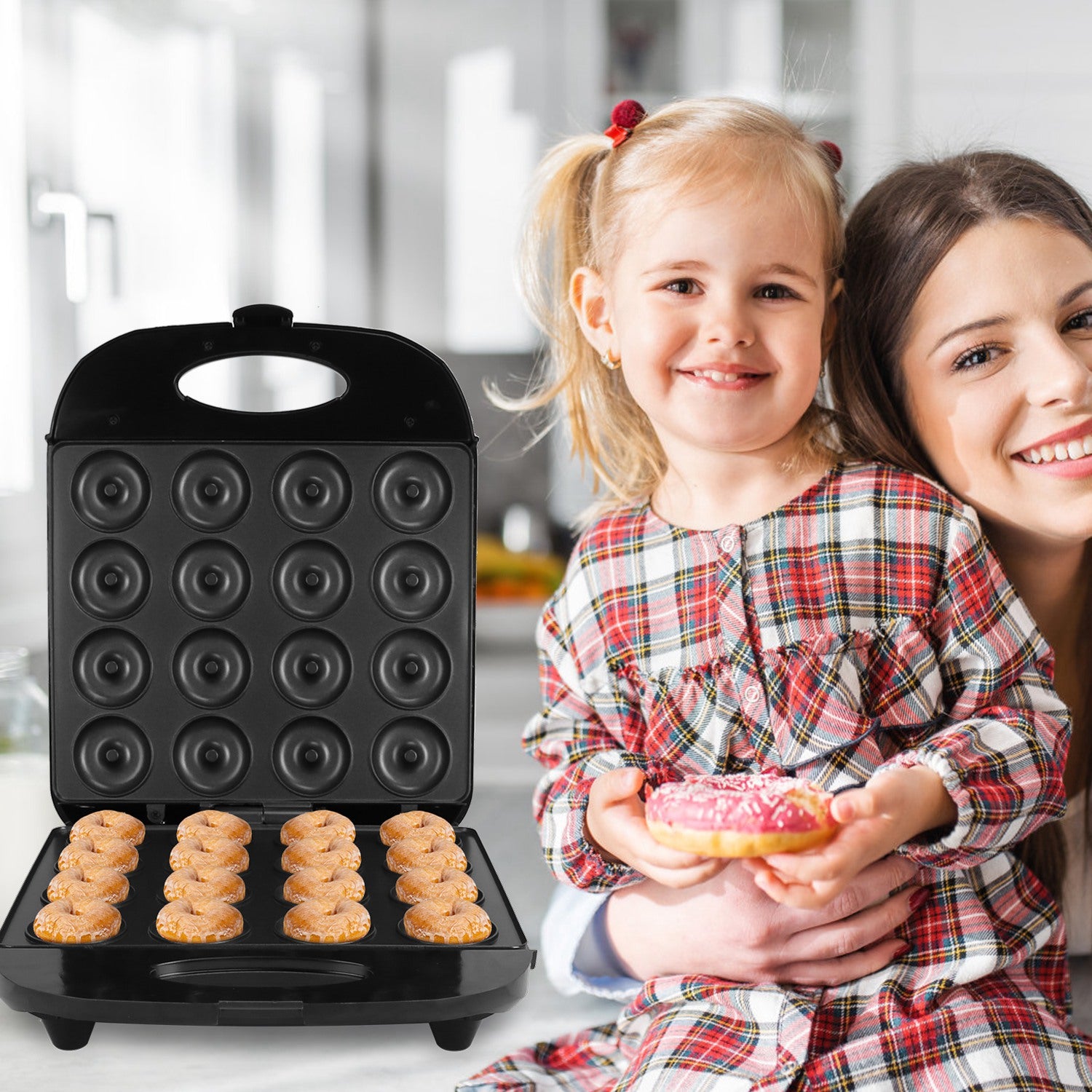 Mini Donut Maker - 16-Hole, 1400W Double-Side Heating