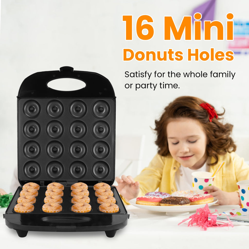 Mini Donut Maker - 16-Hole, 1400W Double-Side Heating