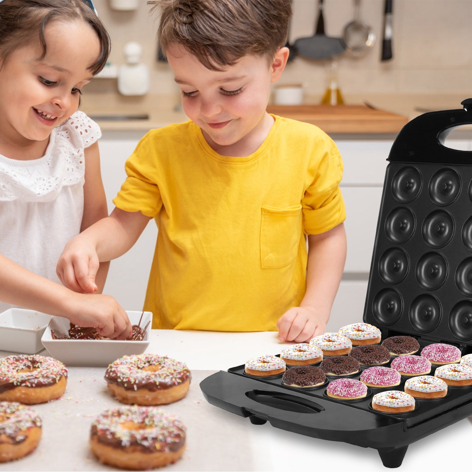 Mini Donut Maker - 16-Hole, 1400W Double-Side Heating