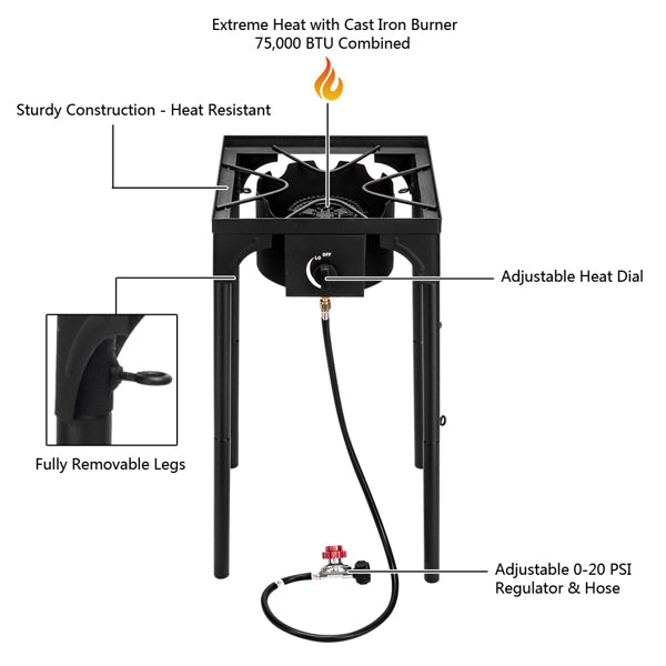 Outdoor Propane Burner - 75,000 BTU Cast Iron Single Burner