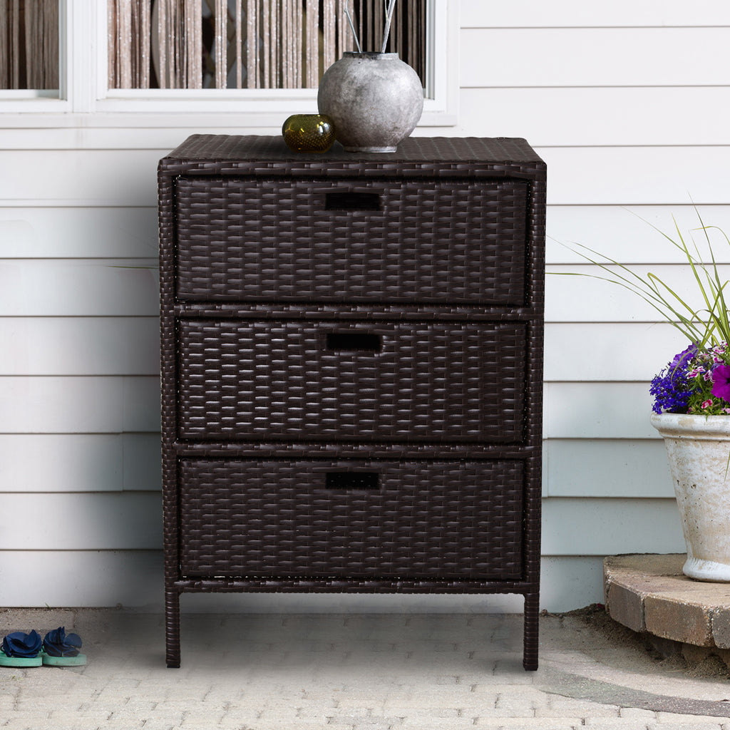 Outdoor Rattan Storage Cabinet - 3-Drawer Wicker Pool Towel Organizer