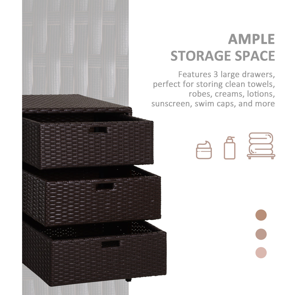 Outdoor Rattan Storage Cabinet - 3-Drawer Wicker Pool Towel Organizer
