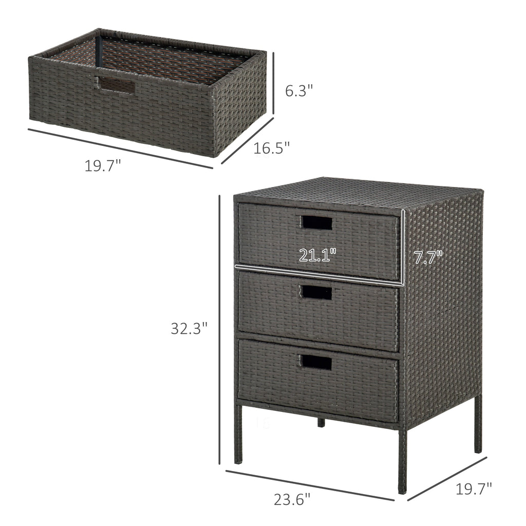 Outdoor Rattan Storage Cabinet - 3-Drawer Wicker Pool Towel Organizer