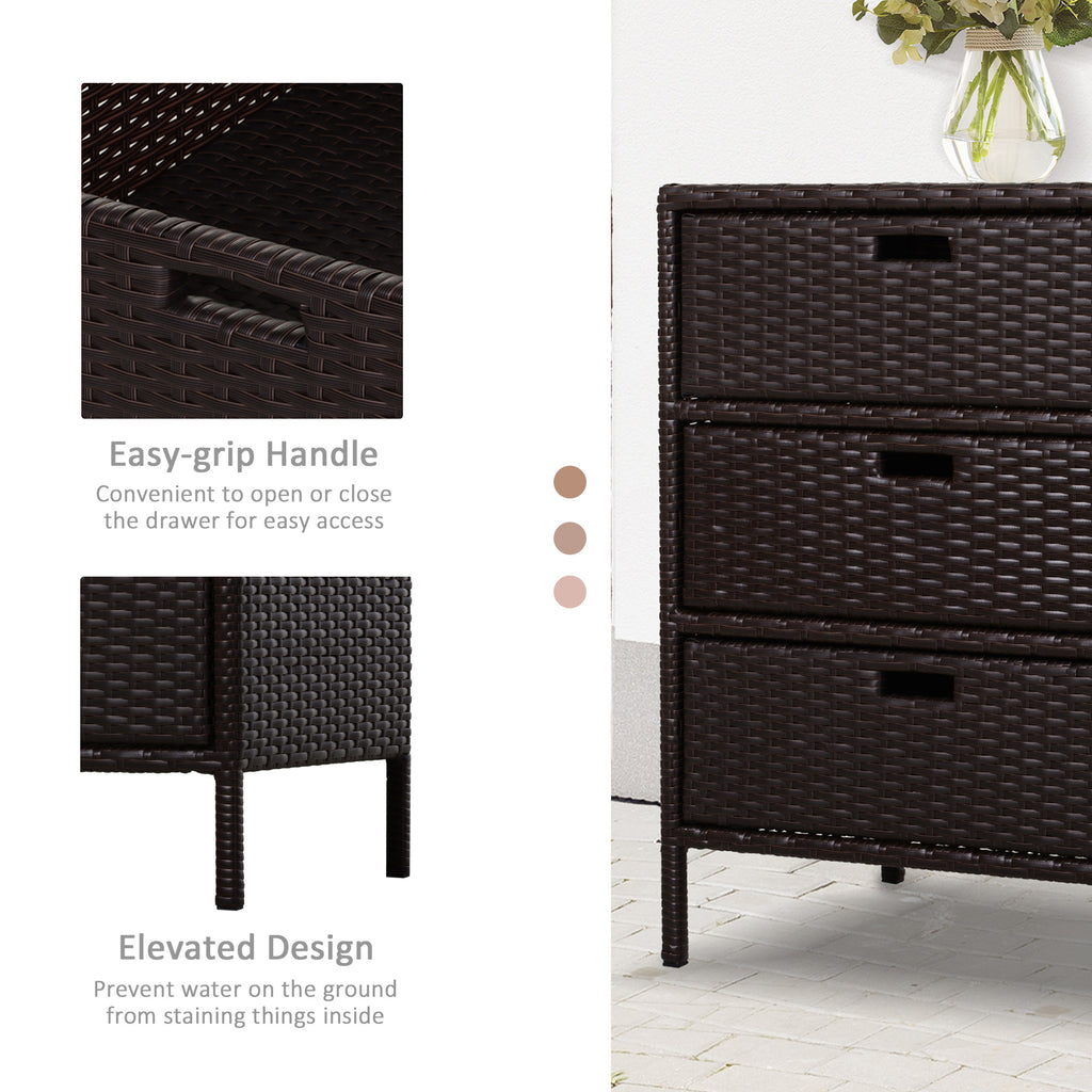 Outdoor Rattan Storage Cabinet - 3-Drawer Wicker Pool Towel Organizer