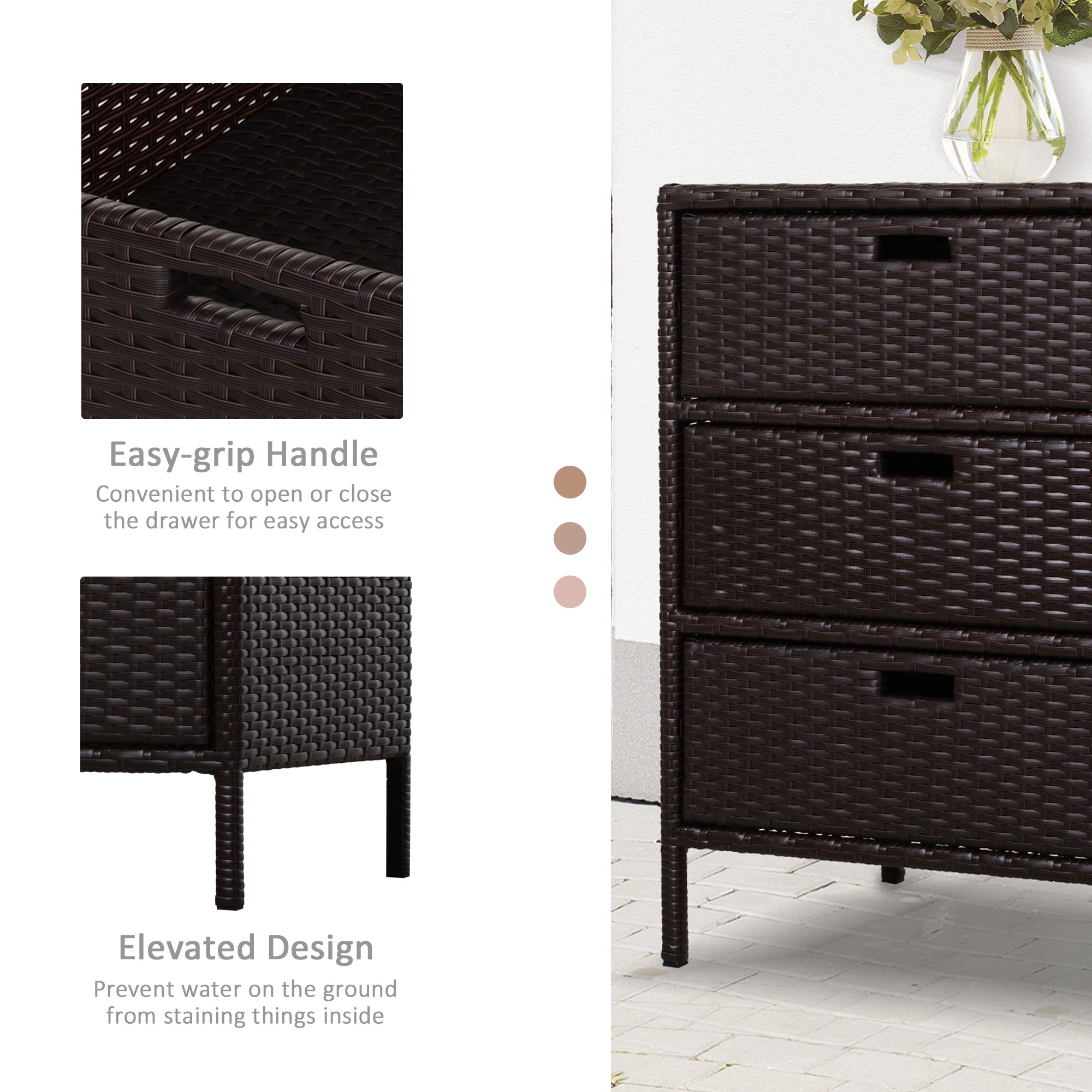 Outdoor Rattan Storage Cabinet - 3-Drawer Wicker Pool Towel Organizer
