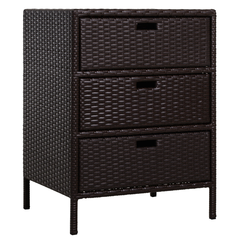 Outdoor Rattan Storage Cabinet - 3-Drawer Wicker Pool Towel Organizer