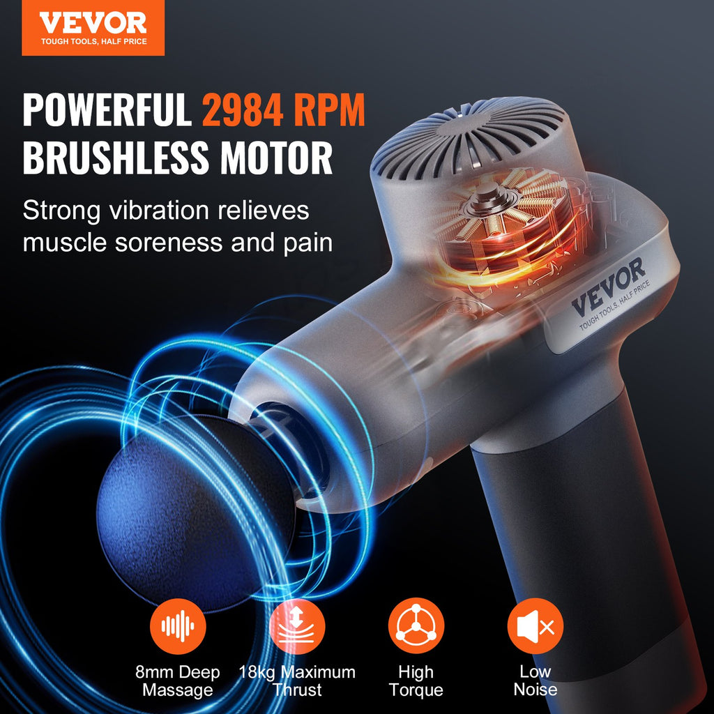 Percussion Massage Gun - 5 Speeds, 6 Heads, Deep Tissue Relief