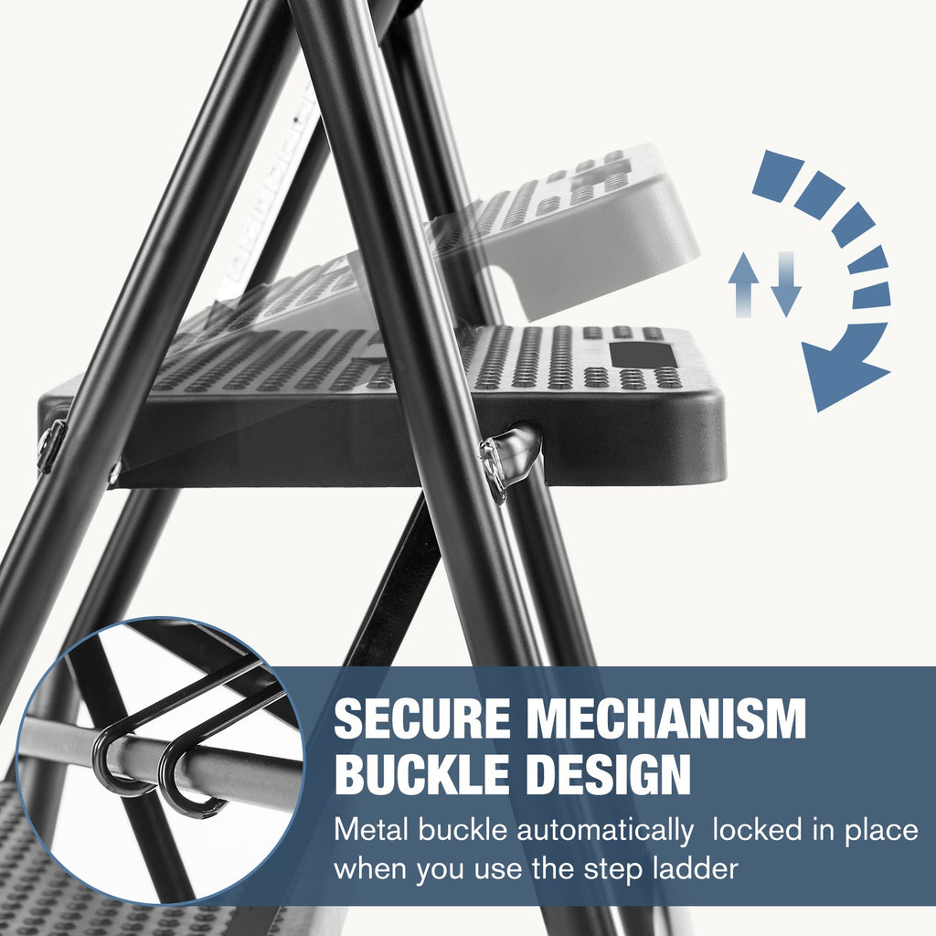 Portable Folding Step Ladder - 2 & 3-Step with Safety Buckle