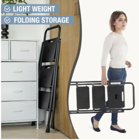 Portable Folding Step Ladder - 2 & 3-Step with Safety Buckle