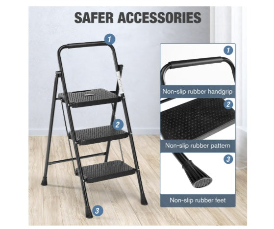 Portable Folding Step Ladder - 2 & 3-Step with Safety Buckle