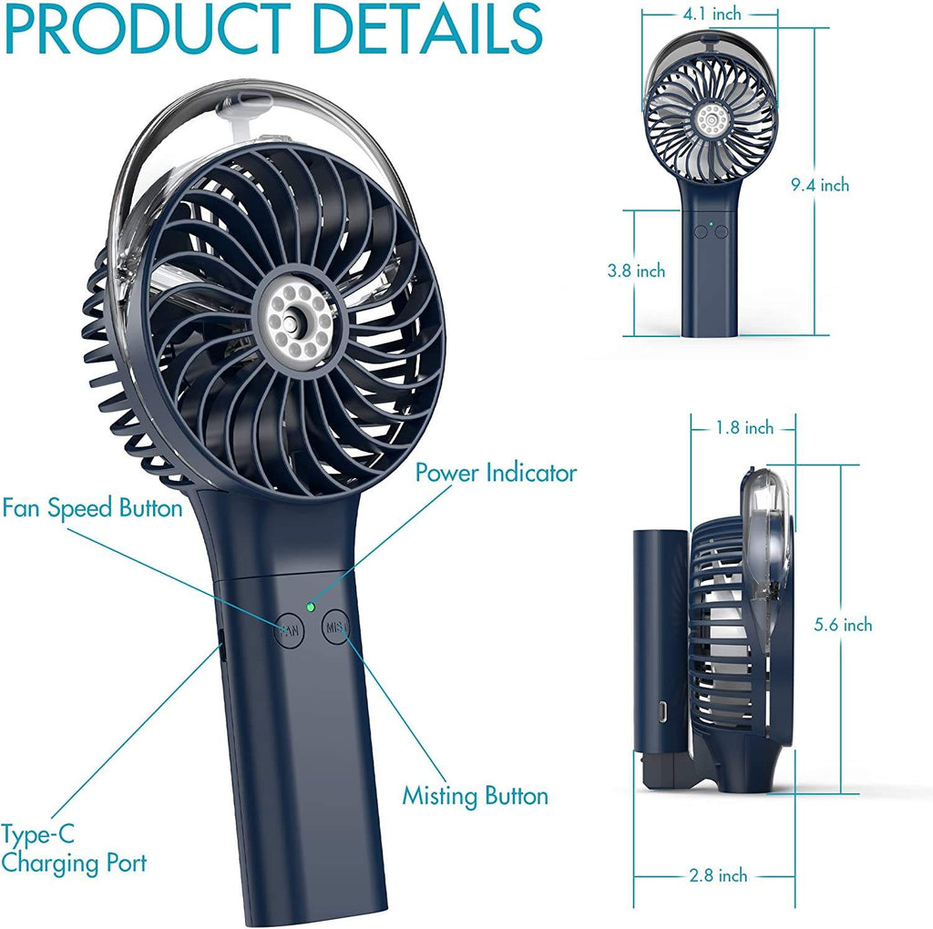 Portable Handheld Misting Fan - 3000mAh Rechargeable