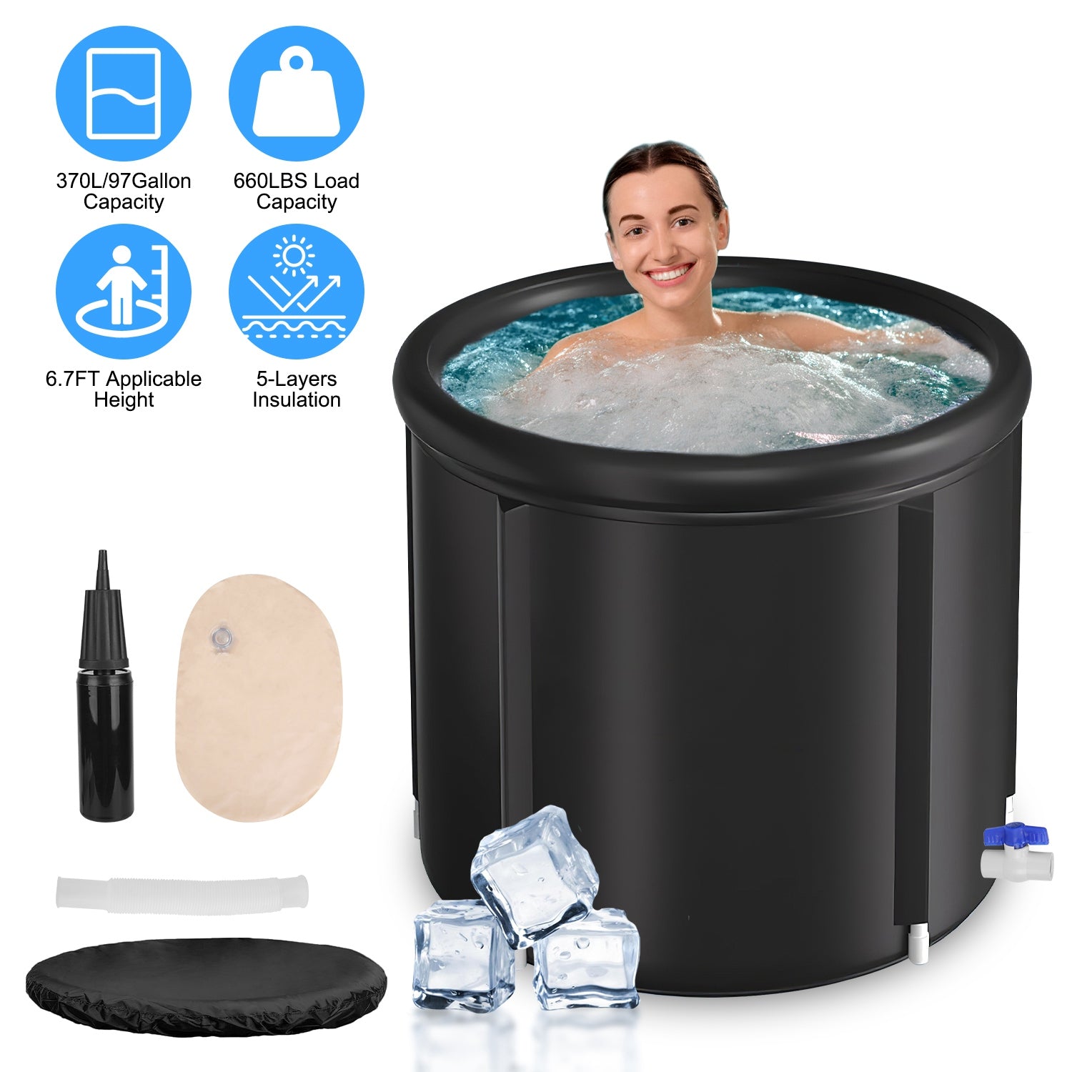 Portable Ice Bath Tub - 97 Gallon Cold Plunge with Cover
