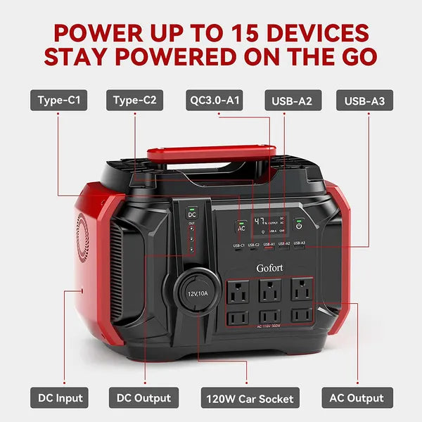 Portable Power Station 540Wh - 6 AC Outlets, Solar Ready