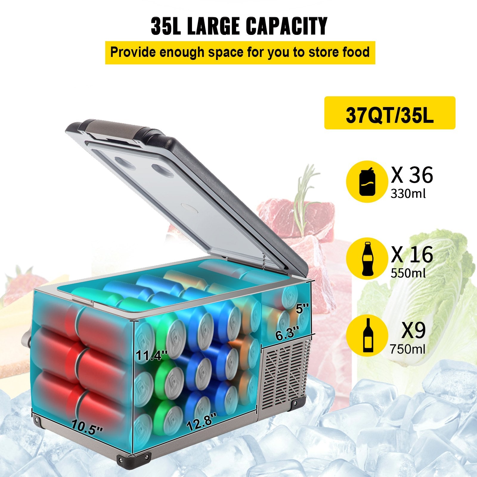 Portable Refrigerator 37 Quart - 12V App-Controlled Dual Zone