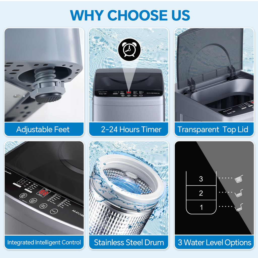 Portable Washing Machine - 7.7 lb Capacity, 10 Modes with Delayed Start