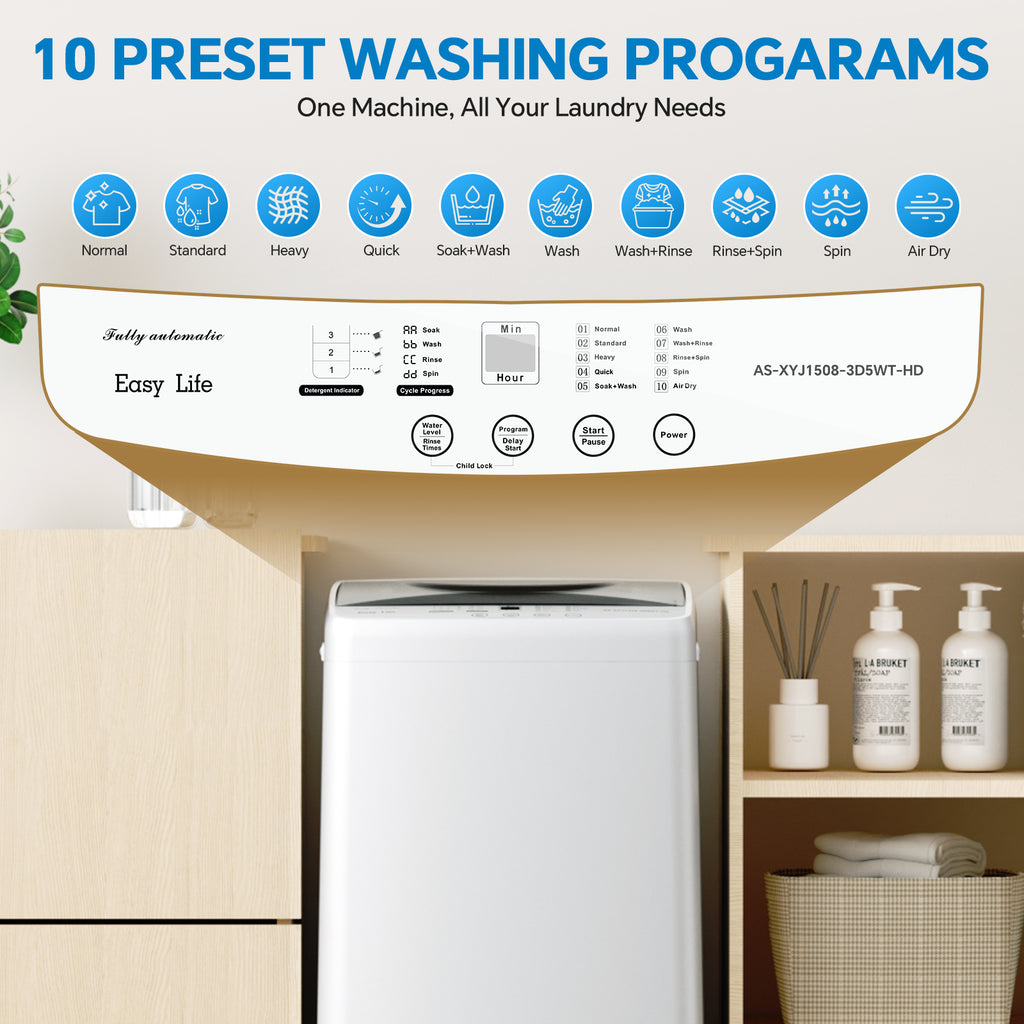Portable Washing Machine - 7.7 lb Capacity, 10 Modes with Delayed Start