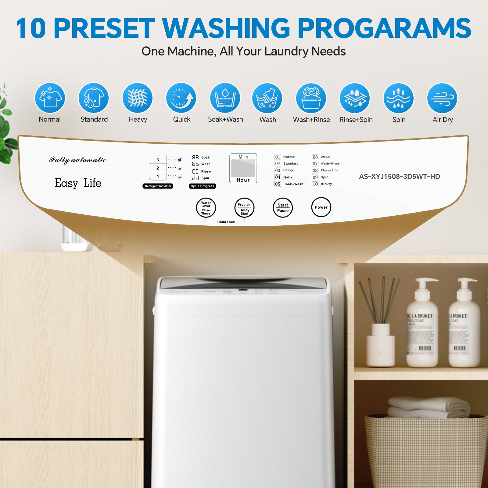 Portable Washing Machine - 7.7 lb Capacity, 10 Modes with Delayed Start