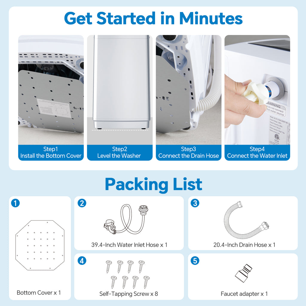 Portable Washing Machine - 7.7 lb Capacity, 10 Modes with Delayed Start