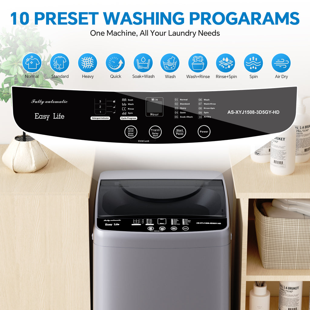 Portable Washing Machine - 7.7 lb Capacity, 10 Modes with Delayed Start