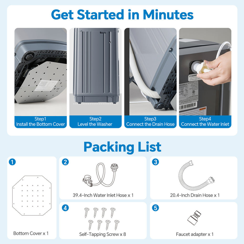 Portable Washing Machine - 7.7 lb Capacity, 10 Modes with Delayed Start