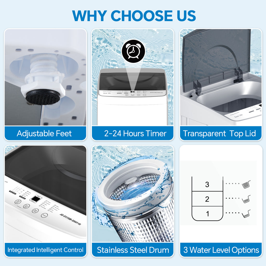 Portable Washing Machine - 7.7 lb Capacity, 10 Modes with Delayed Start