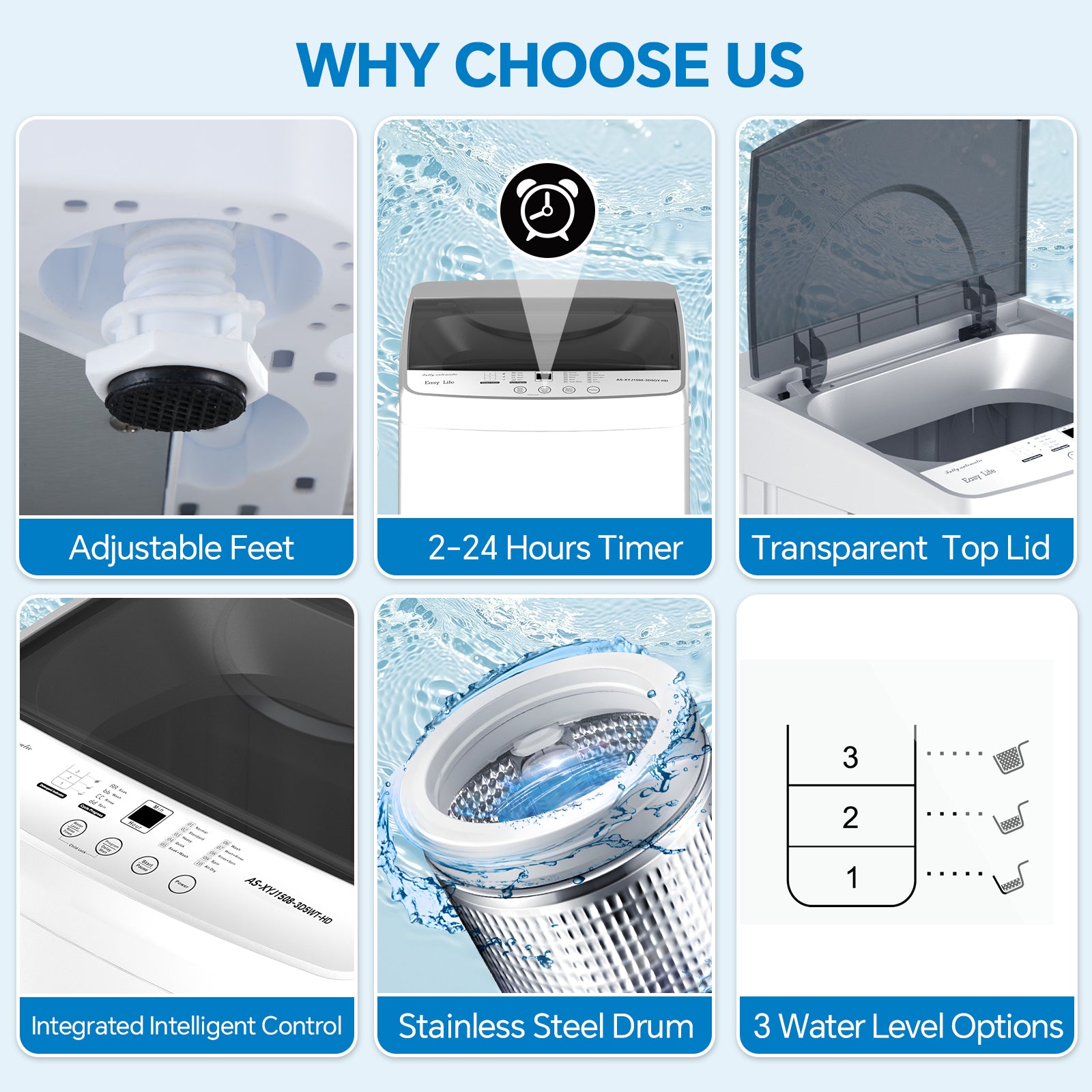 Portable Washing Machine - 7.7 lb Capacity, 10 Modes with Delayed Start