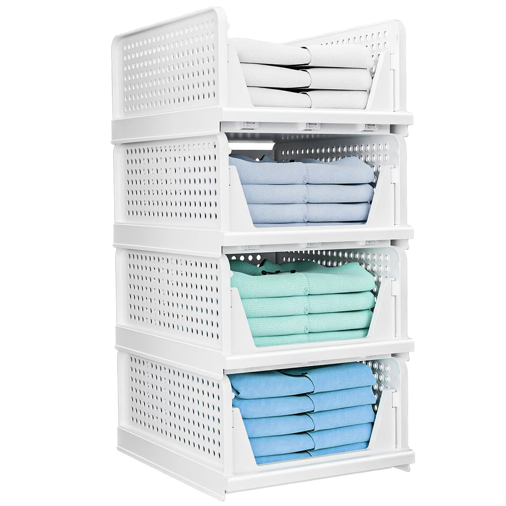 Stackable Foldable Storage Boxes Set of 4 - Slide Rail Design