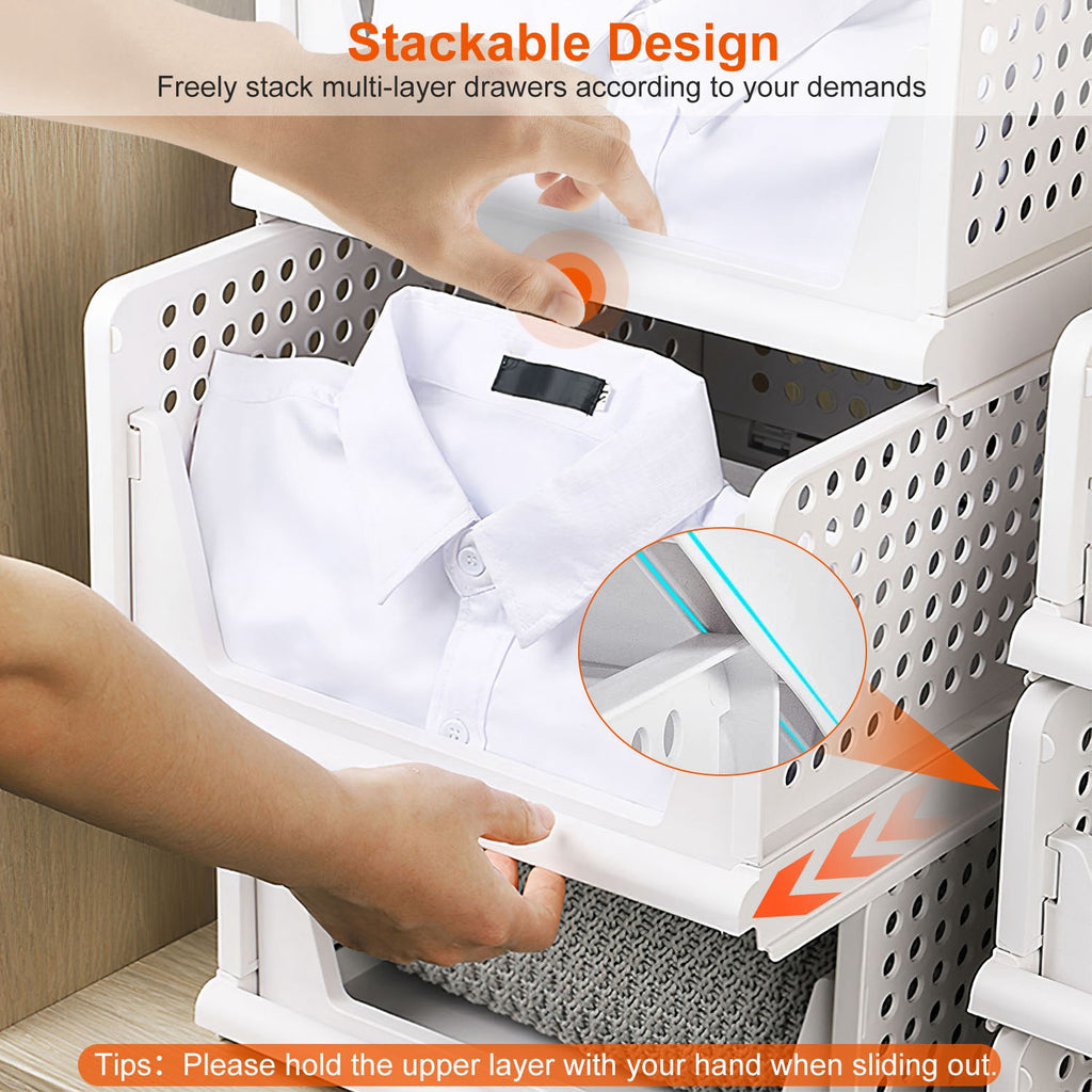 Stackable Foldable Storage Boxes Set of 4 - Slide Rail Design