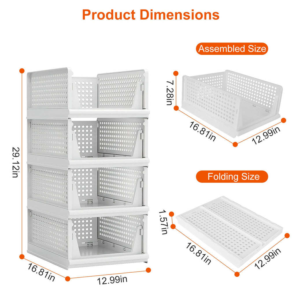Stackable Foldable Storage Boxes Set of 4 - Slide Rail Design