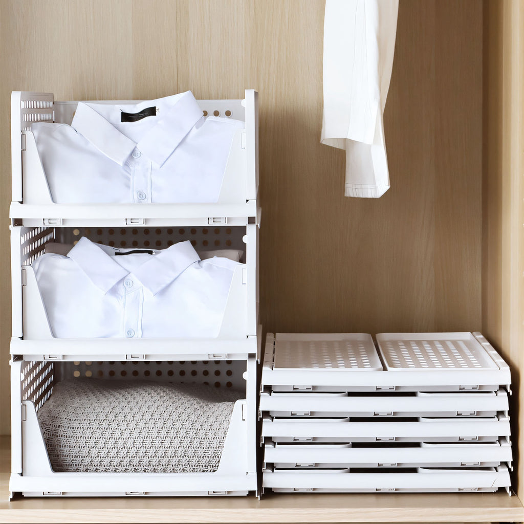 Stackable Foldable Storage Boxes Set of 4 - Slide Rail Design