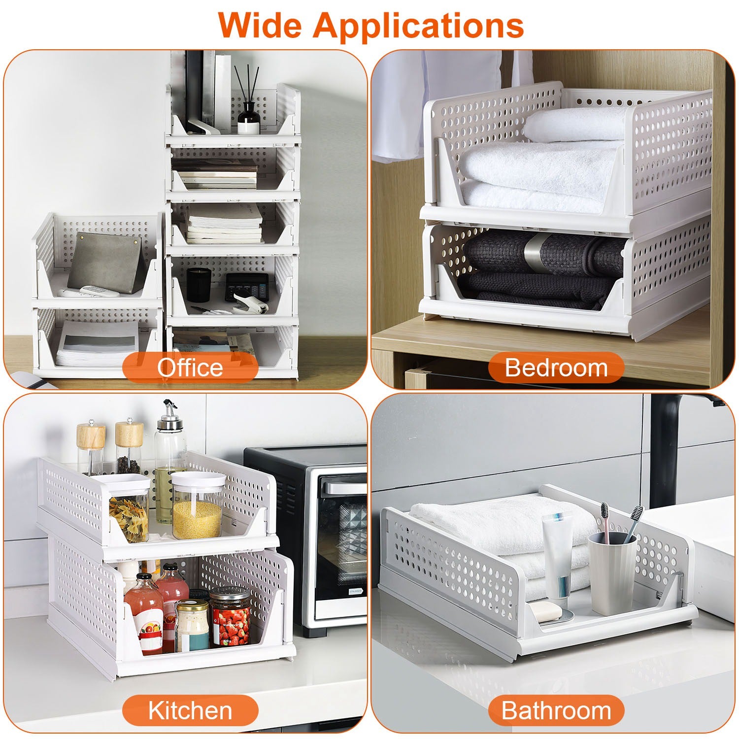 Stackable Foldable Storage Boxes Set of 4 - Slide Rail Design