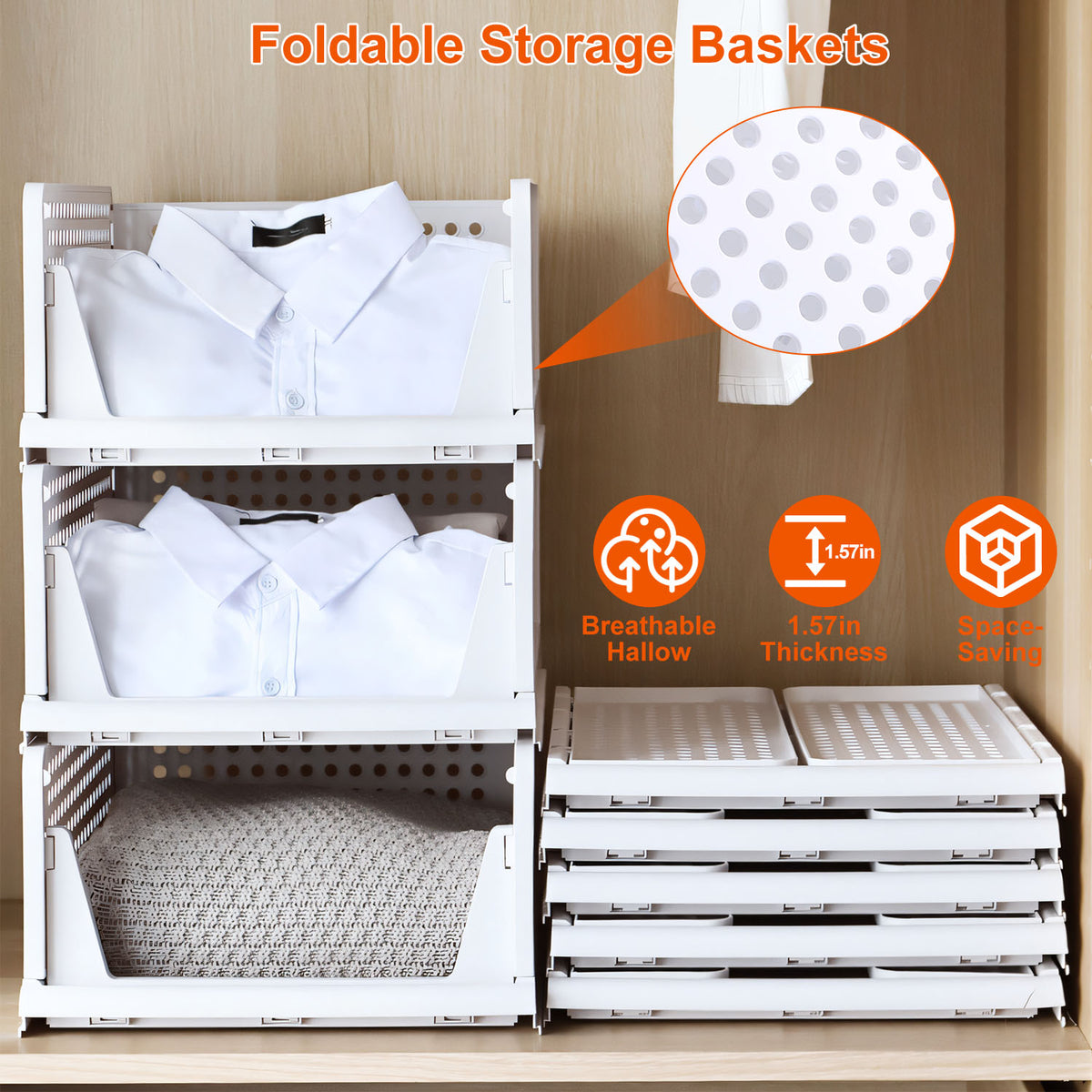 Stackable Foldable Storage Boxes Set of 4 - Slide Rail Design