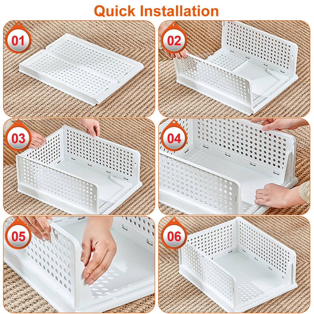 Stackable Foldable Storage Boxes Set of 4 - Slide Rail Design