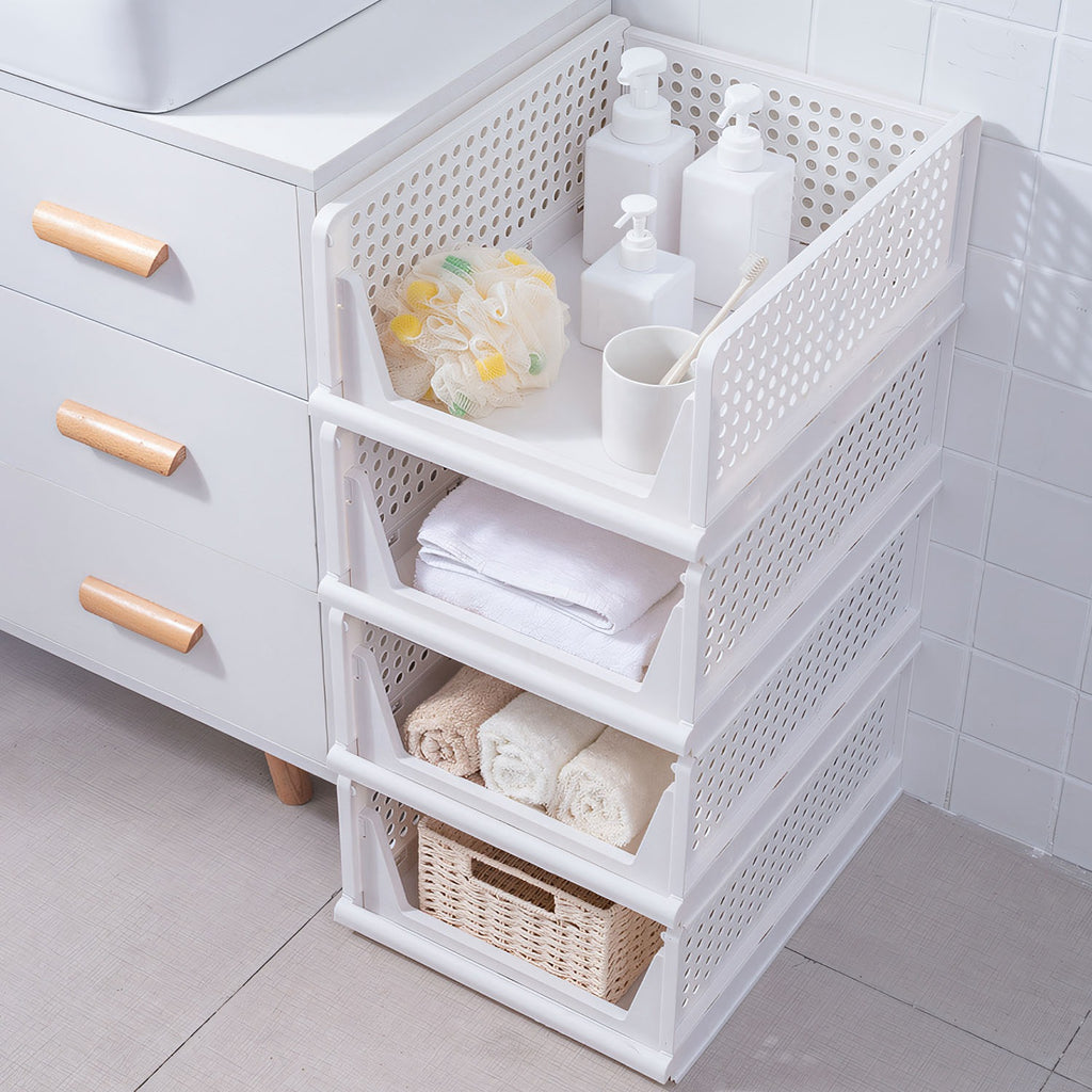 Stackable Foldable Storage Boxes Set of 4 - Slide Rail Design