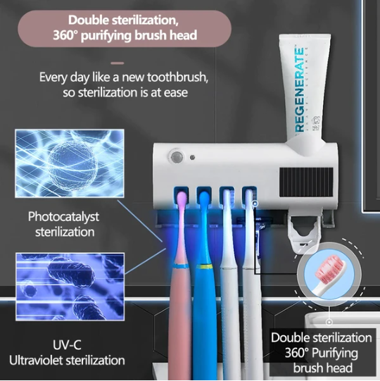 UV Toothbrush Sterilizer with Automatic Toothpaste Dispenser
